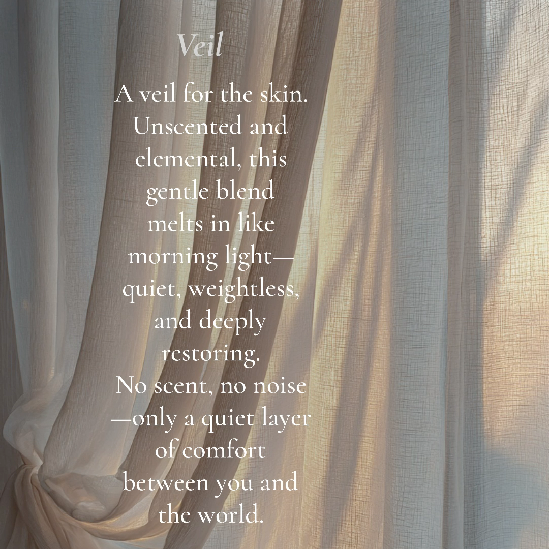 Sheer fabric with a descriptive text overlay on a light background