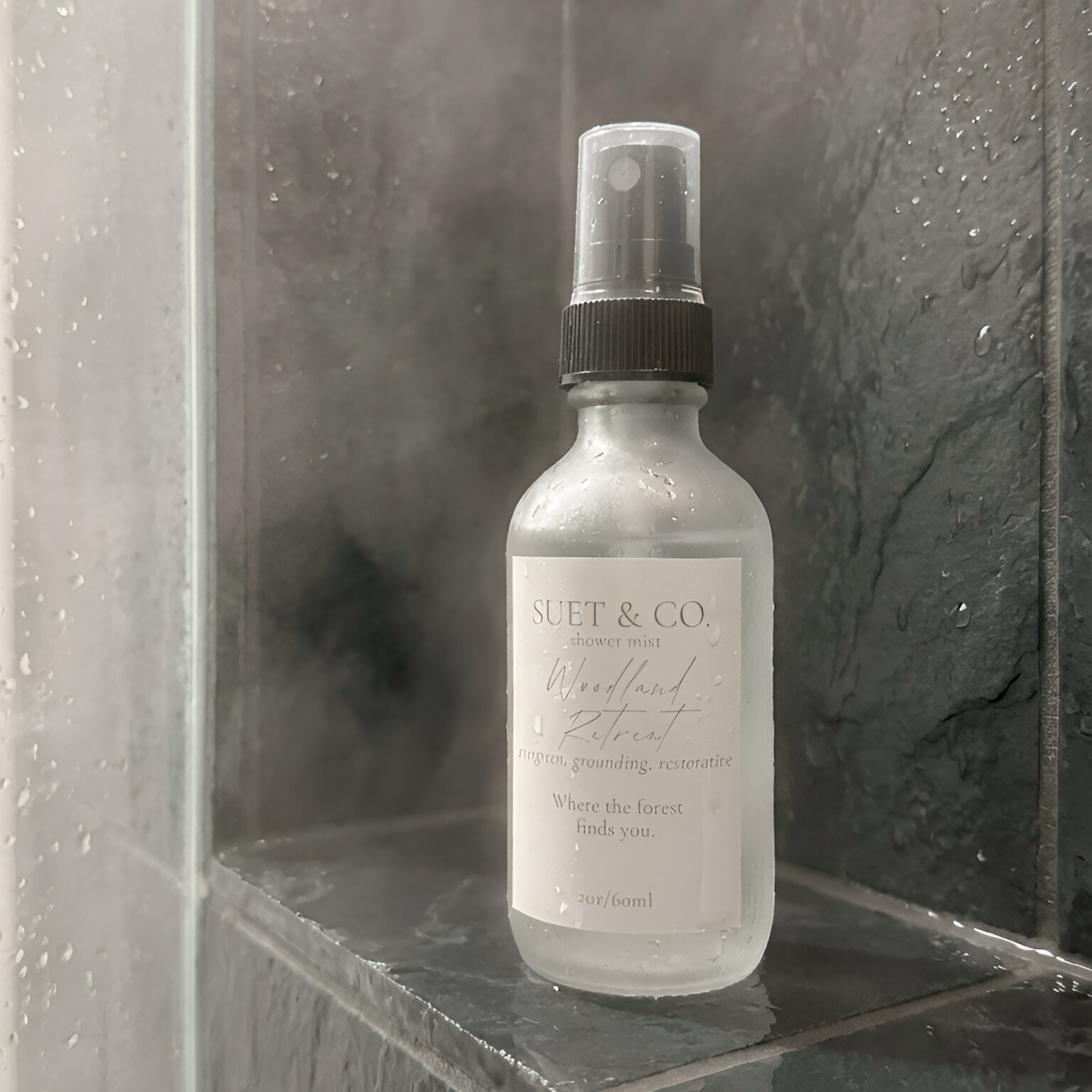 Woodland Retreat aromatic shower mist bottle
